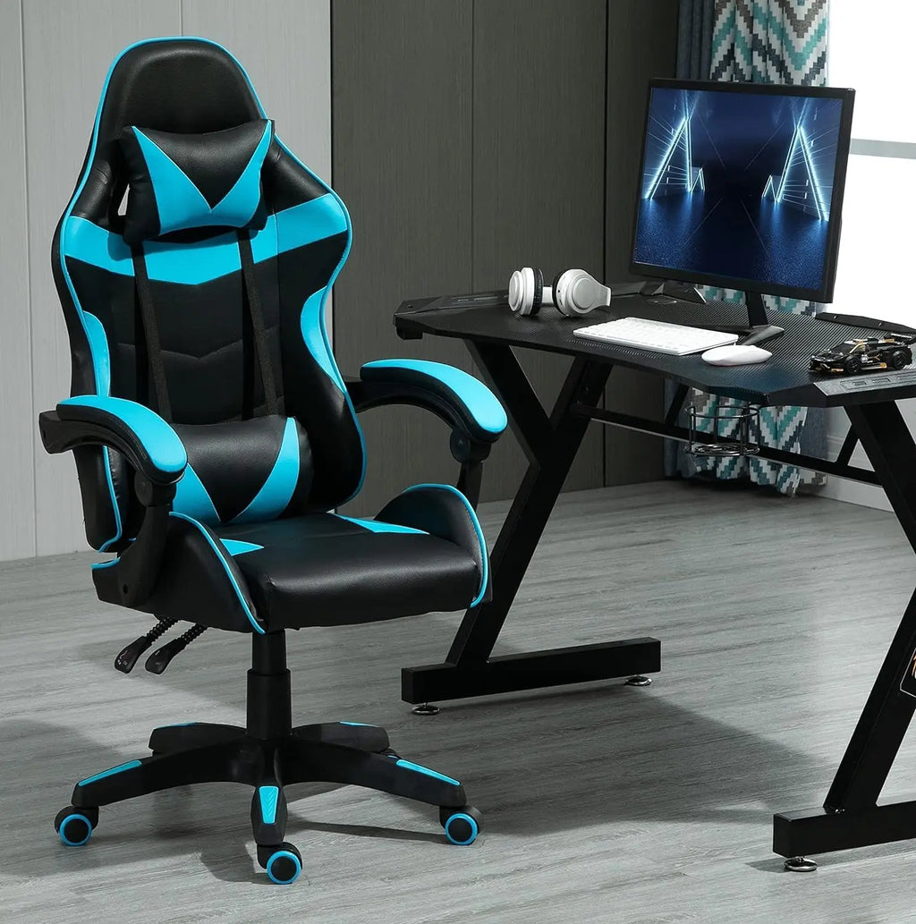 Chaise de jeu pivotante MCC, faux cuir, chaise de bureau à domicile, chaise de bureau, avec fonction d’inclinaison, modèle A