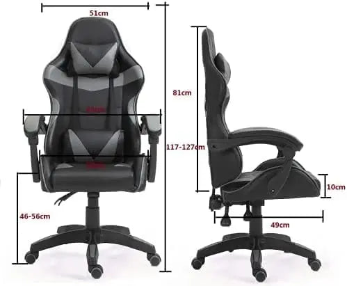 Chaise de jeu pivotante MCC, faux cuir, chaise de bureau à domicile, chaise de bureau, avec fonction d’inclinaison, modèle A