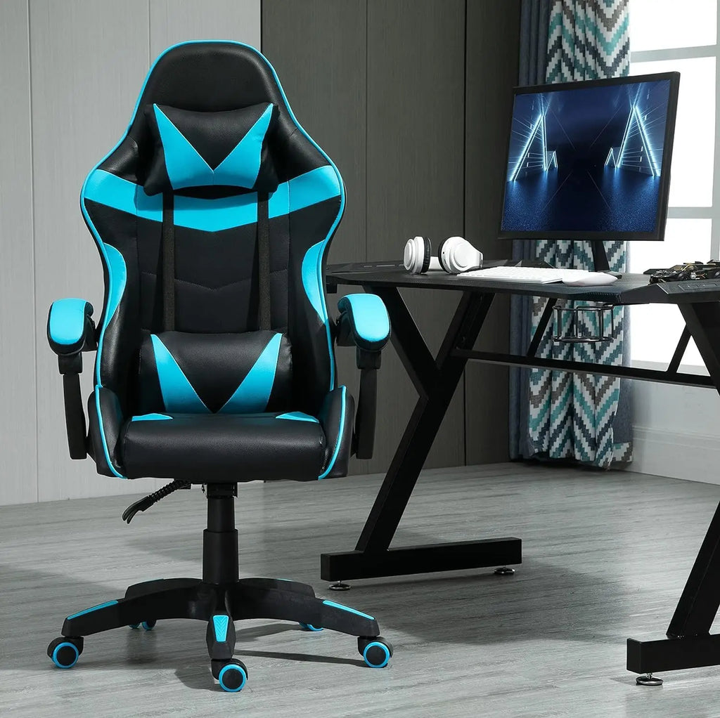 Chaise de jeu pivotante MCC, faux cuir, chaise de bureau à domicile, chaise de bureau, avec fonction d’inclinaison, modèle A