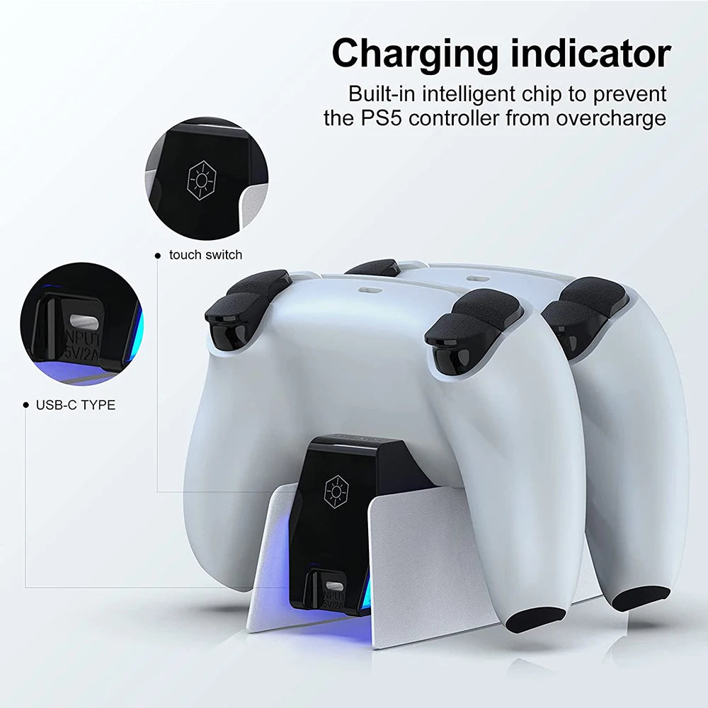 Pour PS5 Type-C Station de charge DualSense Support de charge à double quai de charge pour manette de jeu sans fil PlayStation 5 DualSense