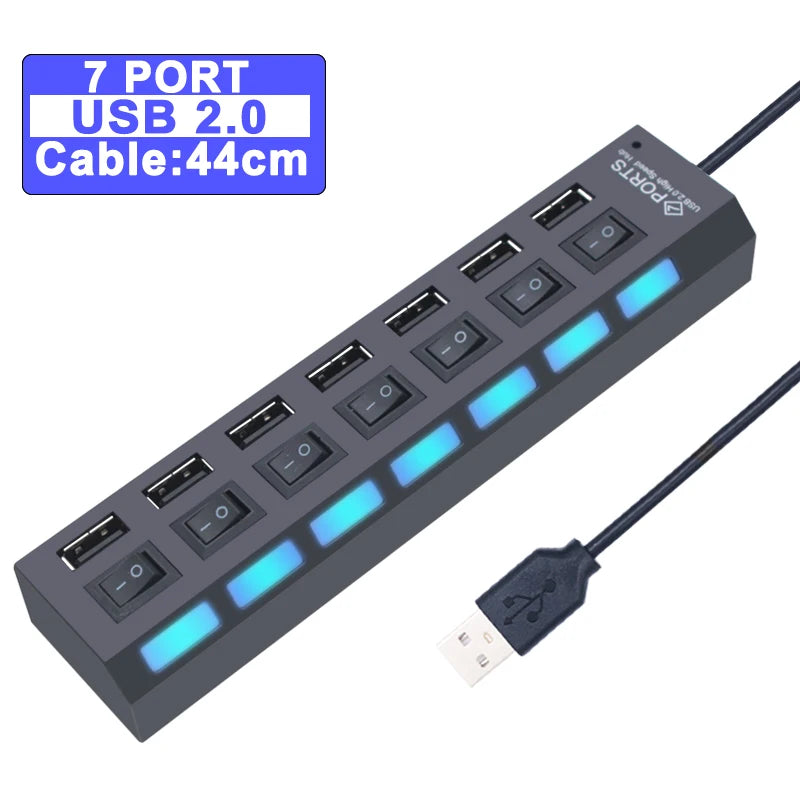 USB Hub 3.0 Hub USB 3 USB 2.0 Multi USB Splitter Adaptateur secteur 4/7 Port Multiple Expander 2.0 avec commutateur pour accessoires PC