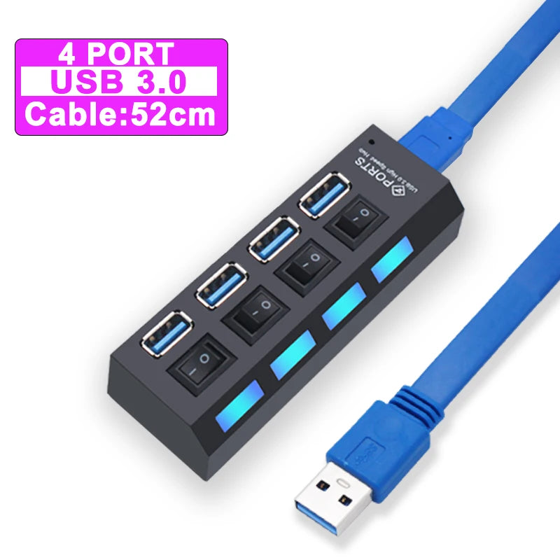 USB Hub 3.0 Hub USB 3 USB 2.0 Multi USB Splitter Adaptateur secteur 4/7 Port Multiple Expander 2.0 avec commutateur pour accessoires PC