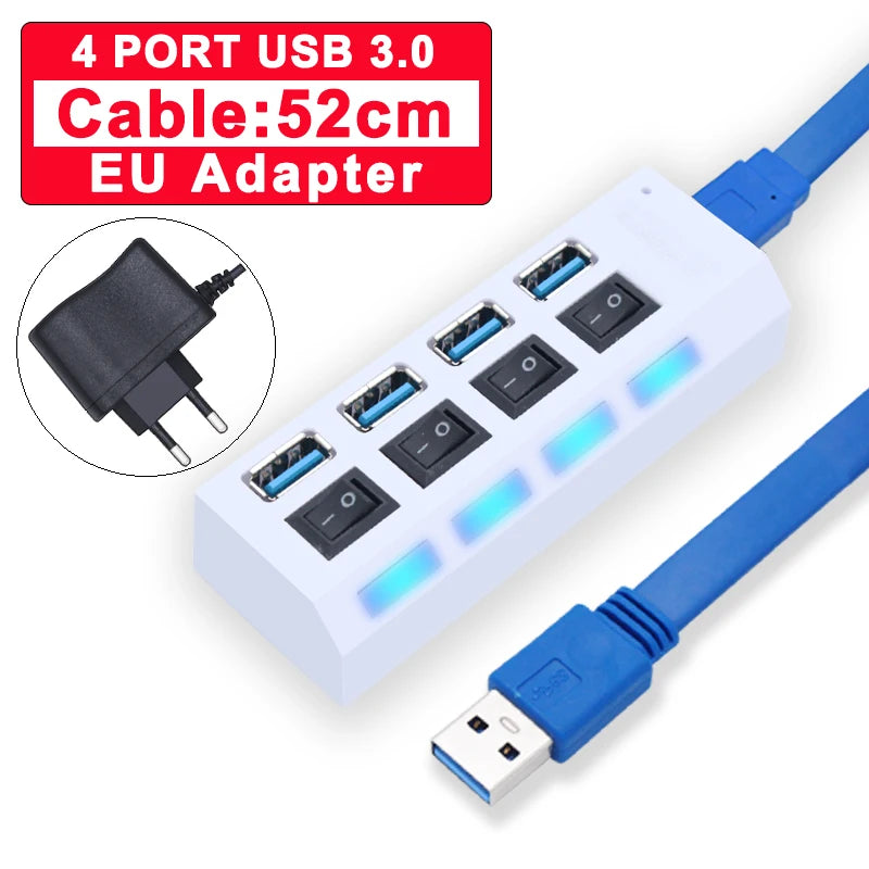 USB Hub 3.0 Hub USB 3 USB 2.0 Multi USB Splitter Adaptateur secteur 4/7 Port Multiple Expander 2.0 avec commutateur pour accessoires PC