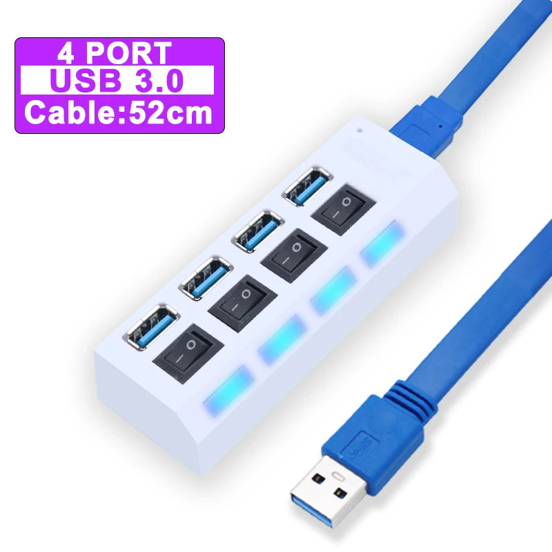 USB Hub 3.0 Hub USB 3 USB 2.0 Multi USB Splitter Adaptateur secteur 4/7 Port Multiple Expander 2.0 avec commutateur pour accessoires PC