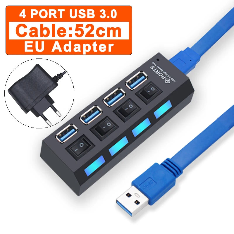 USB Hub 3.0 Hub USB 3 USB 2.0 Multi USB Splitter Adaptateur secteur 4/7 Port Multiple Expander 2.0 avec commutateur pour accessoires PC