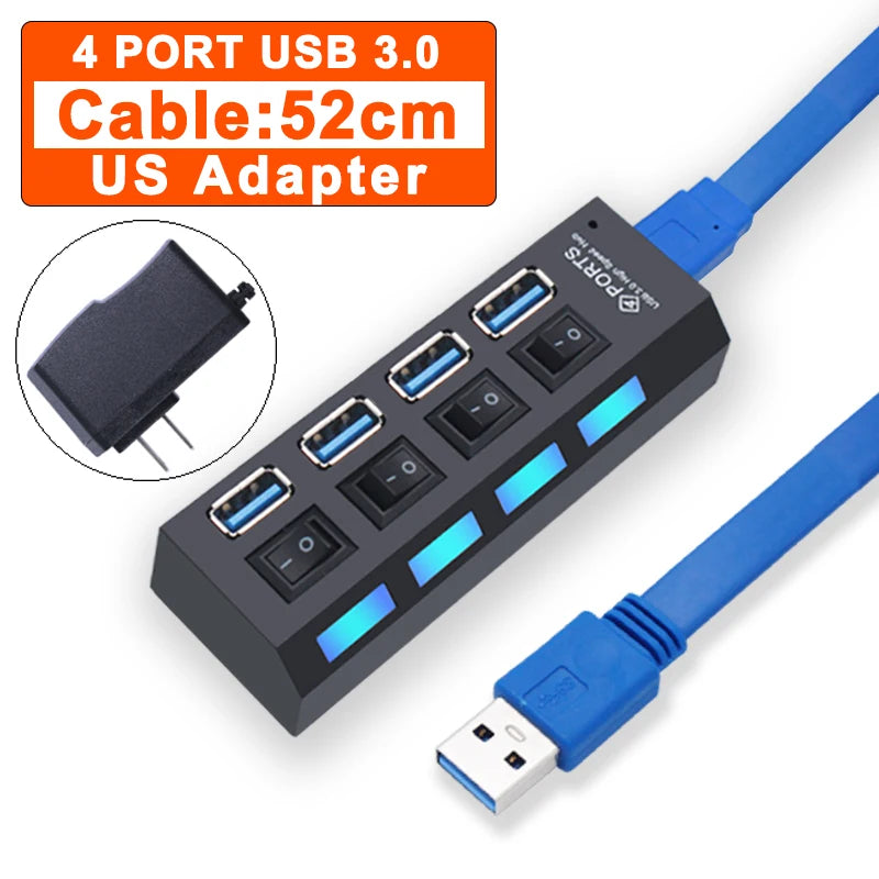USB Hub 3.0 Hub USB 3 USB 2.0 Multi USB Splitter Adaptateur secteur 4/7 Port Multiple Expander 2.0 avec commutateur pour accessoires PC