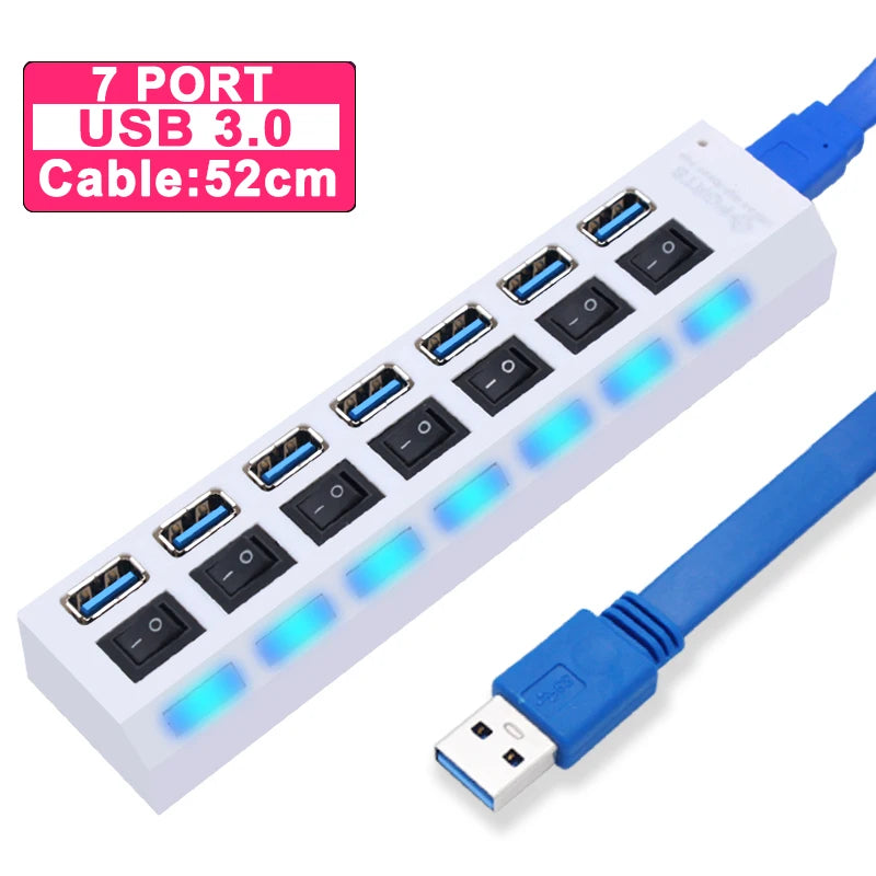 USB Hub 3.0 Hub USB 3 USB 2.0 Multi USB Splitter Adaptateur secteur 4/7 Port Multiple Expander 2.0 avec commutateur pour accessoires PC