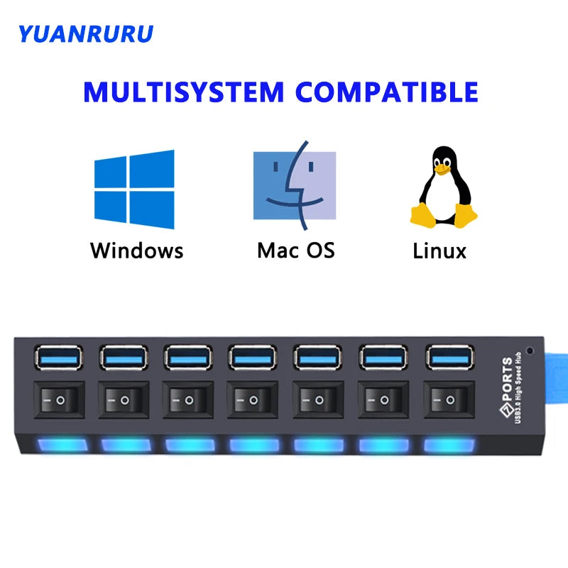 USB Hub 3.0 Hub USB 3 USB 2.0 Multi USB Splitter Adaptateur secteur 4/7 Port Multiple Expander 2.0 avec commutateur pour accessoires PC
