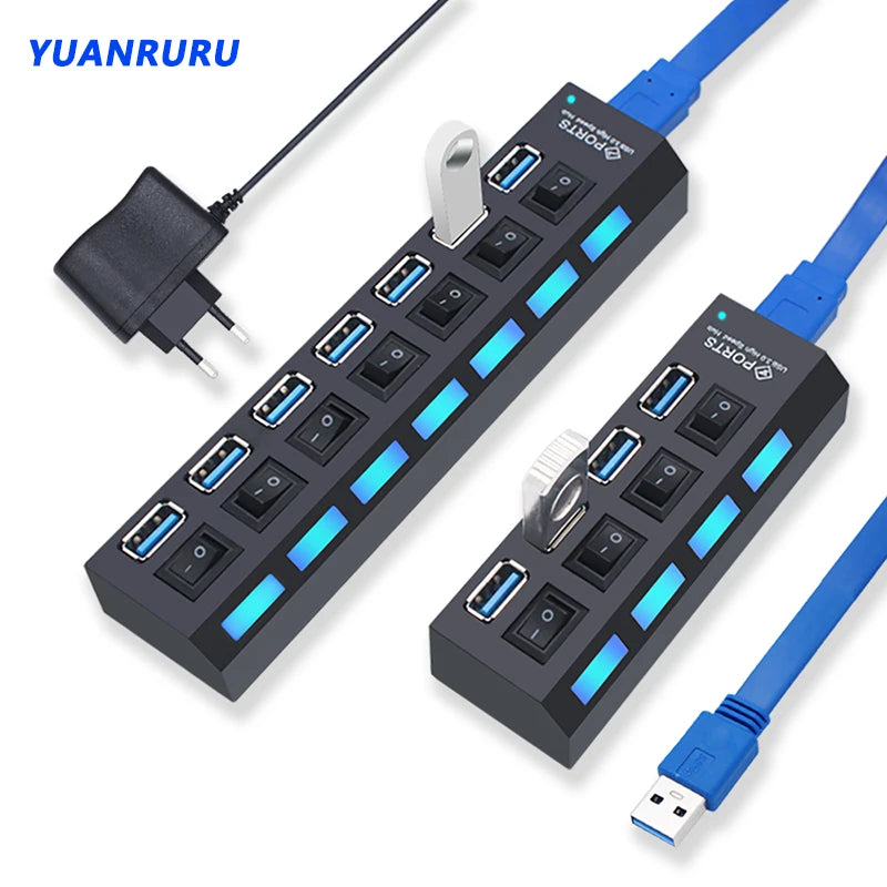 USB Hub 3.0 Hub USB 3 USB 2.0 Multi USB Splitter Adaptateur secteur 4/7 Port Multiple Expander 2.0 avec commutateur pour accessoires PC