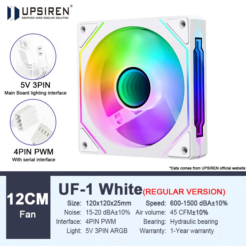 UPSIREN UF-1 PRISM 4 PRO Ventilateur de châssis d’ordinateur 12cm ARGB 4 broches PWM Ventilateur de refroidissement silencieux 12V Grand volume d’air 45.2CFM/600-1500RPM