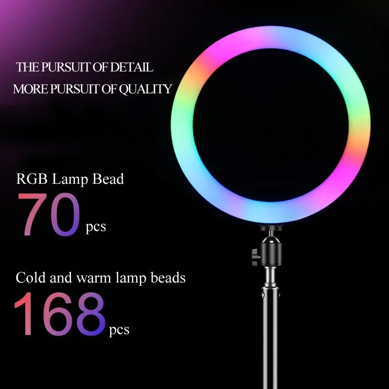 Lampe d’éclairage d’anneau RVB Télécommande ronde pour Smartphone Mobile Led Anneau lumineux vidéo pour le maquillage Youtube Éclairage photographique