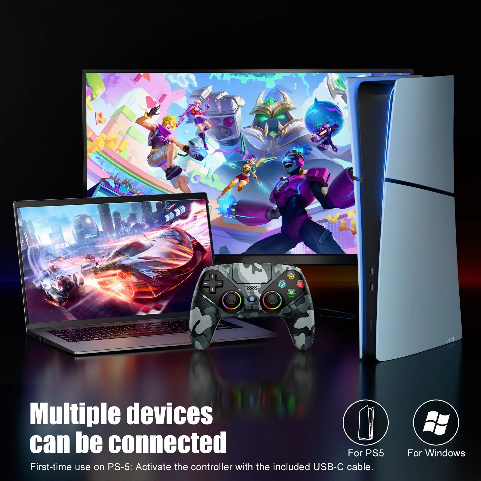 Contrôleur pour Playstation 5 PS5/PS5 Pro/Slim/PC, manette de jeu sans fil RVB avec déclencheur à effet Hall Marco/Turbo Joystick de jeu anti-dérive