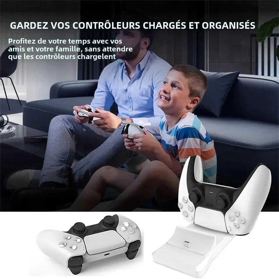 Support de charge à double contrôleur GAMINJA pour Playstation 5 Station de charge de contrôleur PS5 avec adaptateur secteur à charge rapide 5V 1.2A
