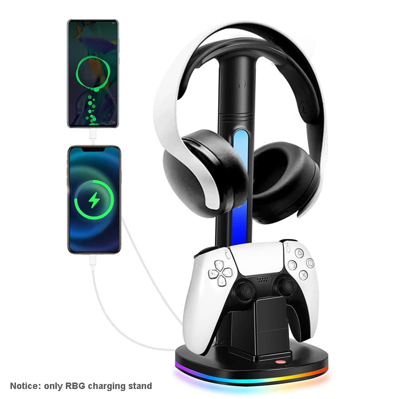 Station de charge du contrôleur avec support de casque RVB Support de chargeur W 2 ports USB Support de casque pour PS5/4 Xbox Series X/S Switch