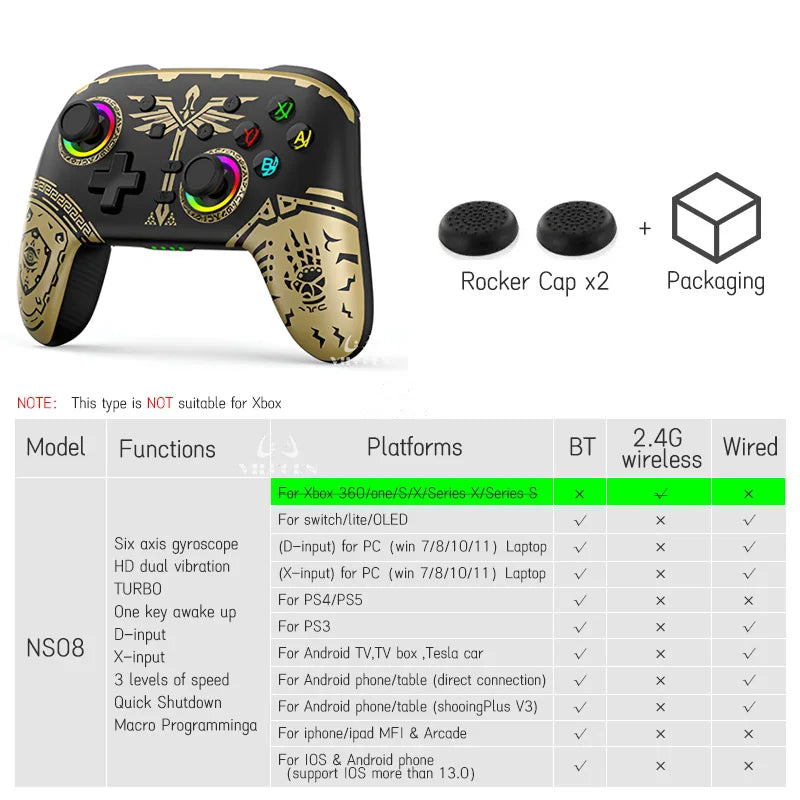 Manette de jeu sans fil pour Pro Switch Elite BT Controller pour Switch OLED/Lite Joystick pour PC/Steam Deck avec 6 axes