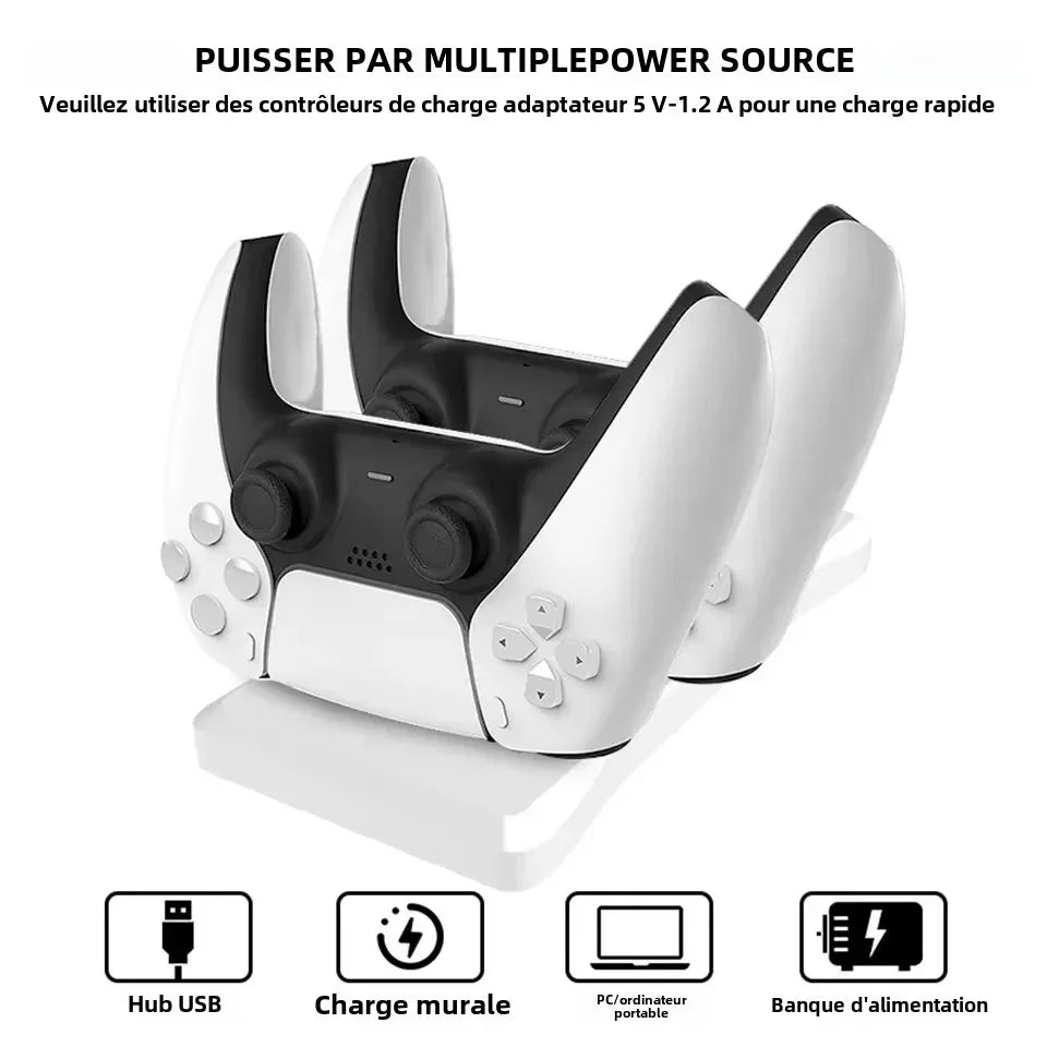 Support de charge à double contrôleur GAMINJA pour Playstation 5 Station de charge de contrôleur PS5 avec adaptateur secteur à charge rapide 5V 1.2A