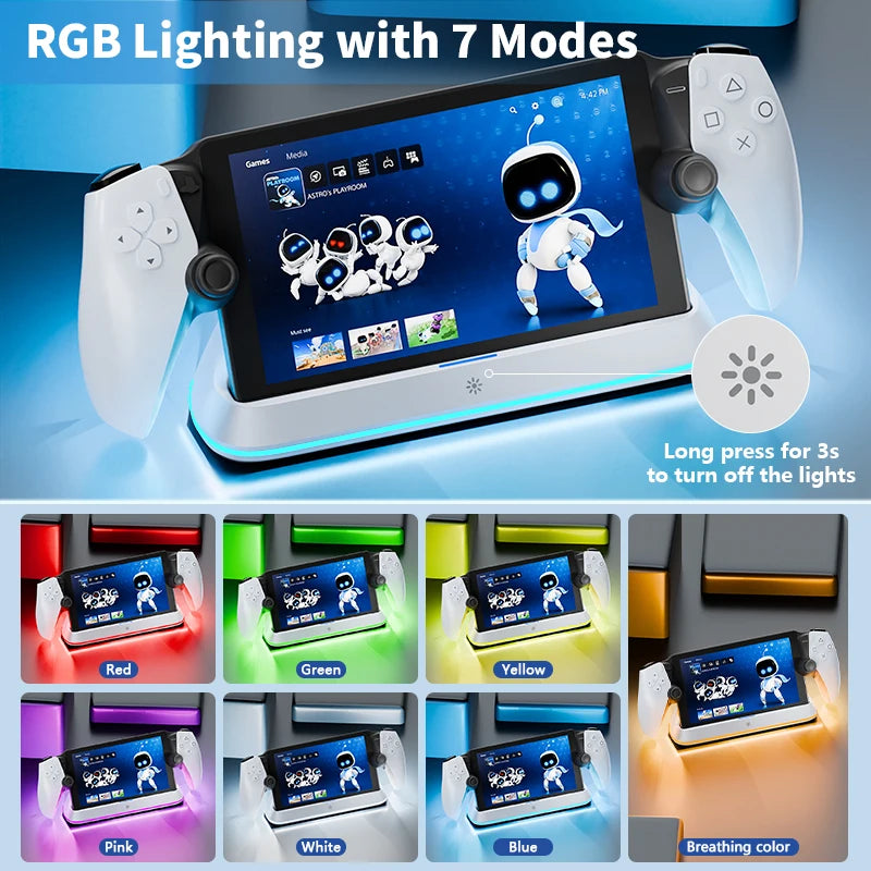 Station de charge HONCAM pour PlayStation Portal 7 RGB Light Modes Support de chargeur de console avec Tri-Protection Charge de sécurité