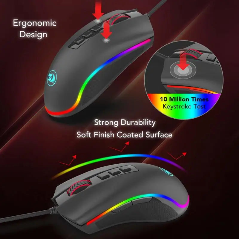 Redragon M711 PC Gaming Mouse Souris filaire 7 boutons programmables personnalisable RGB 10 000 DPI Souris ergonomique