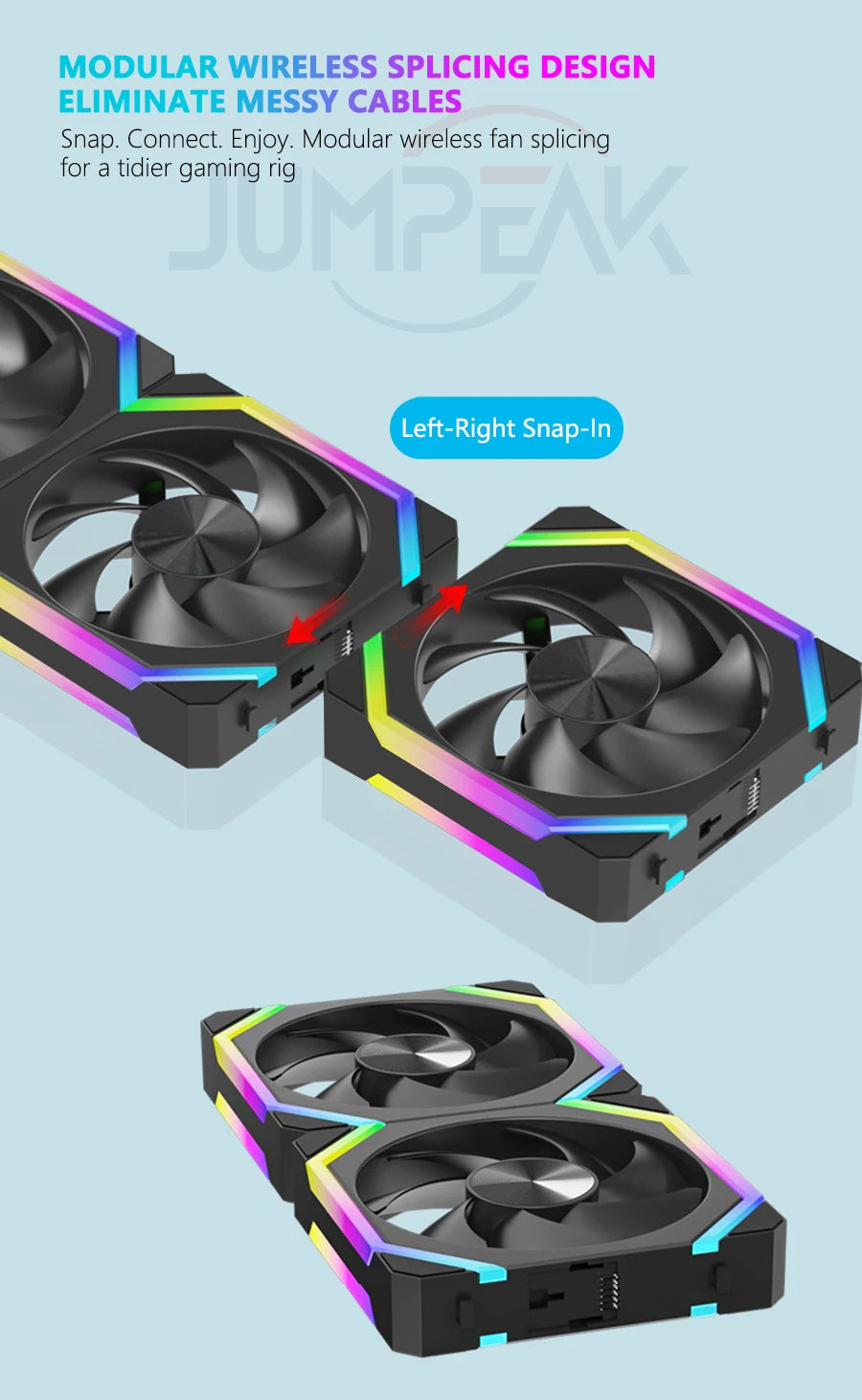 Ventilateur de refroidissement JUMPEAK CS120 ARGB 360mm 240mm Épissement modulaire empilable PWM Ventilateurs RGB silencieux de 120 mm pour le refroidisseur d’eau de boîtier de PC de jeu