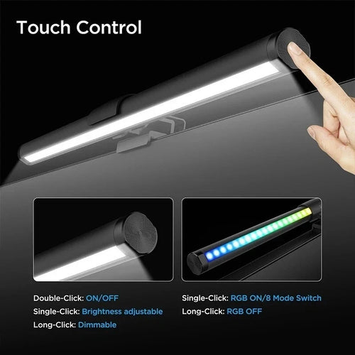Barre lumineuse de moniteur LED RVB, lampe de suspension d’écran de protection oculaire à intensité variable en continu pour PC, ordinateur portable, travail de jeu, lampe de suspension d’écran RVB