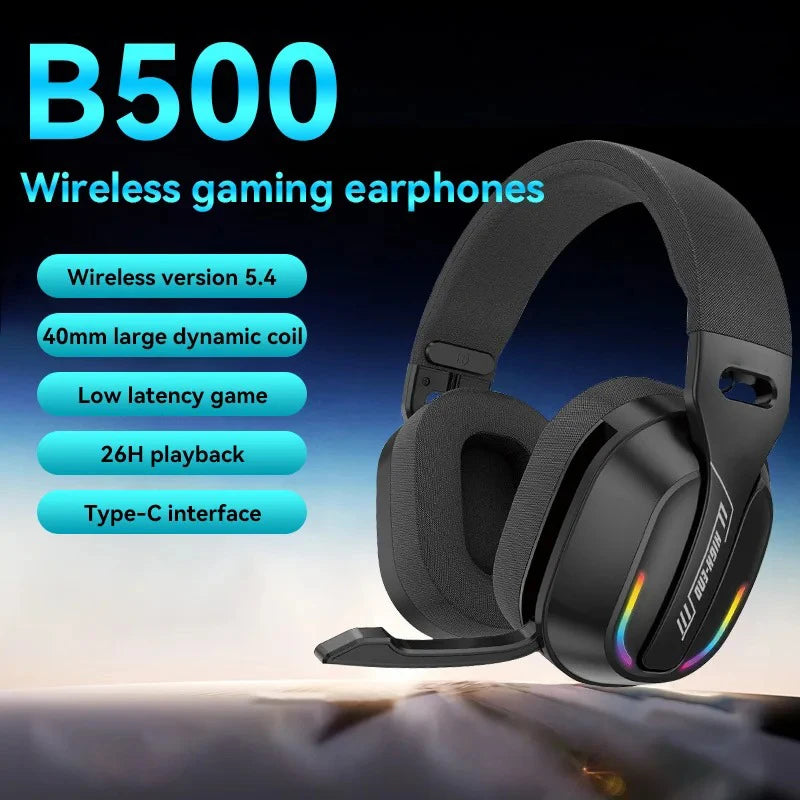 B500 Casque sans fil sur l’oreille Casque de jeu RVB Bluetooth 5.4 Basse basse profonde à latence 60H Temps de lecture pour joueur