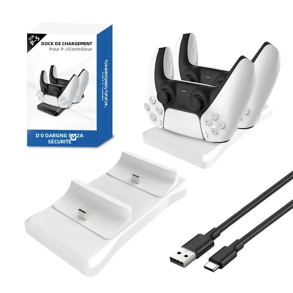 Support de charge à double contrôleur GAMINJA pour Playstation 5 Station de charge de contrôleur PS5 avec adaptateur secteur à charge rapide 5V 1.2A