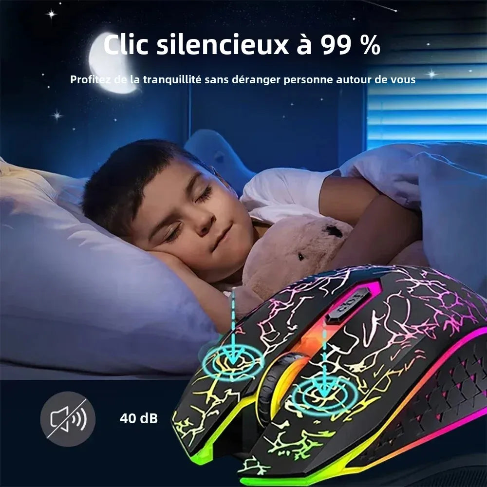 Souris Bluetooth 5.2 Souris sans fil RGB 2.4G Souris de jeu à double mode 6 boutons Souris silencieuse pour MacBook Tablet Ordinateurs portables Ordinateur