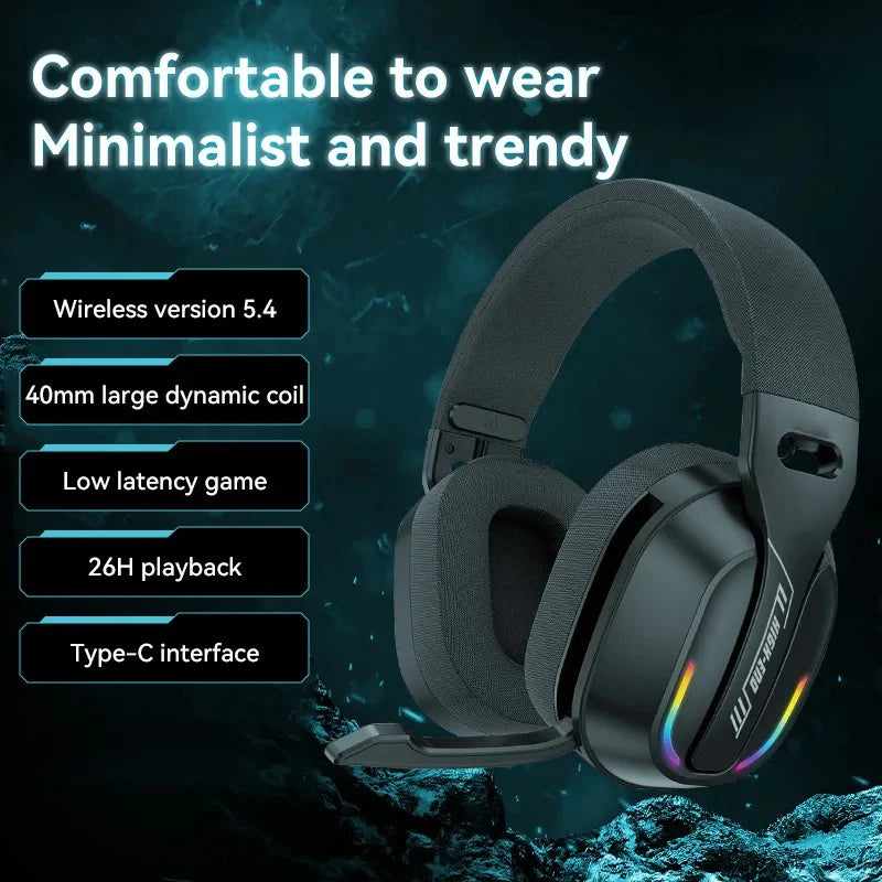 B500 Casque sans fil sur l’oreille Casque de jeu RVB Bluetooth 5.4 Basse basse profonde à latence 60H Temps de lecture pour joueur