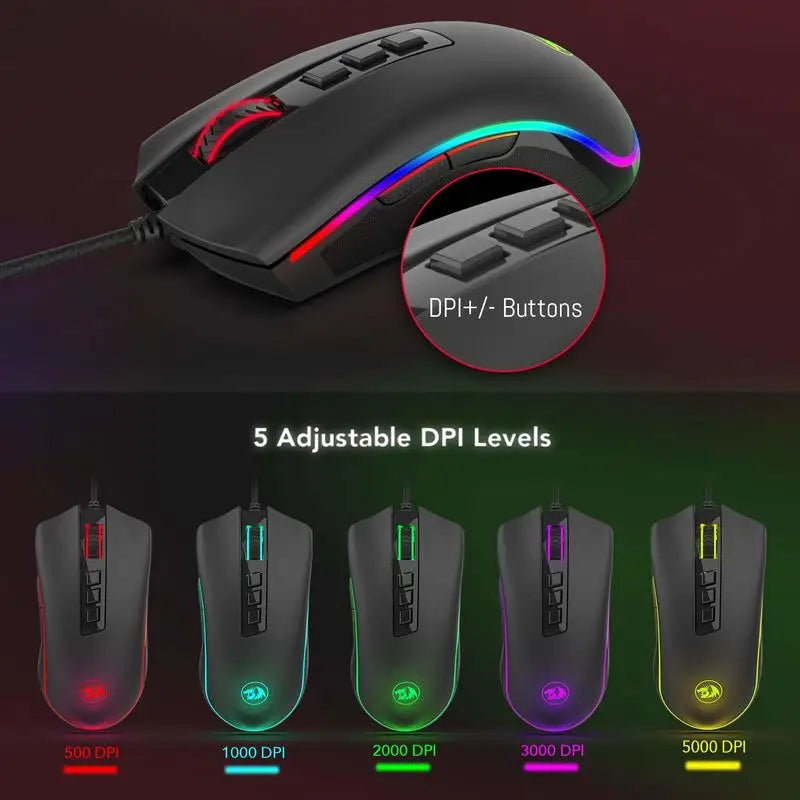 Redragon M711 PC Gaming Mouse Souris filaire 7 boutons programmables personnalisable RGB 10 000 DPI Souris ergonomique