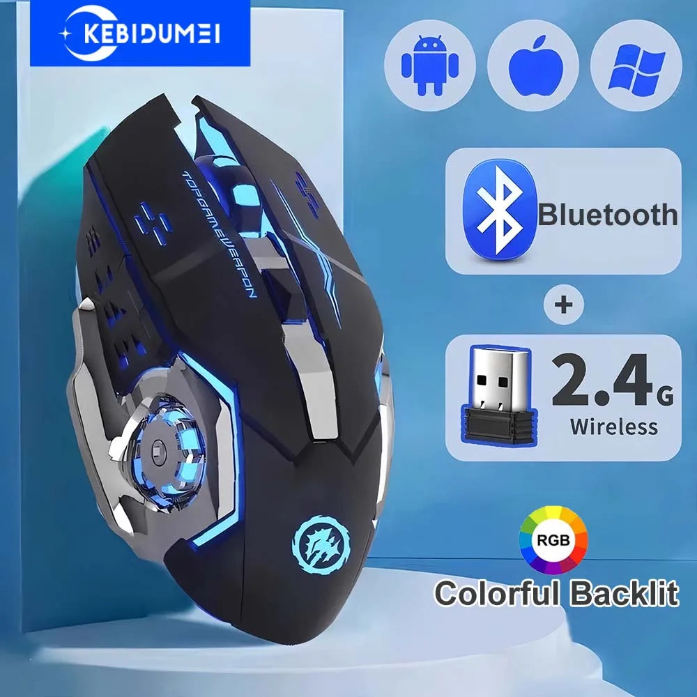 Souris sans fil 2.4G Souris Bluetooth Souris de jeu rétroéclairée RVB Souris rechargeables Souris silencieuse 3600 DPI Souris pour ordinateur portable Macbook