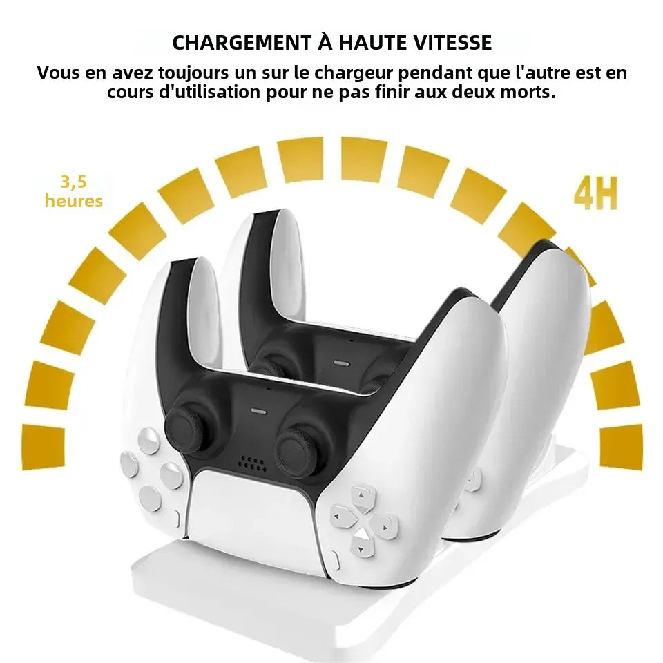 Support de charge à double contrôleur GAMINJA pour Playstation 5 Station de charge de contrôleur PS5 avec adaptateur secteur à charge rapide 5V 1.2A