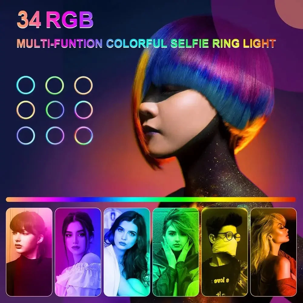 Lampe d’éclairage d’anneau RVB Télécommande ronde pour Smartphone Mobile Led Anneau lumineux vidéo pour le maquillage Youtube Éclairage photographique