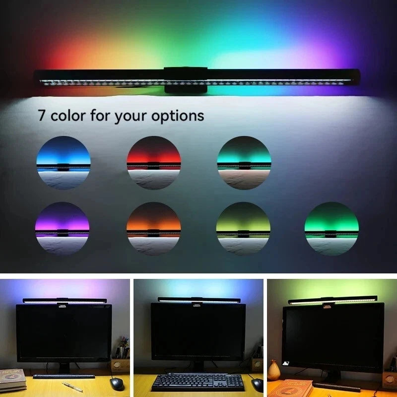 Barre lumineuse de moniteur LED RVB, lampe de suspension d’écran de protection oculaire à intensité variable en continu pour PC, ordinateur portable, travail de jeu, lampe de suspension d’écran RVB