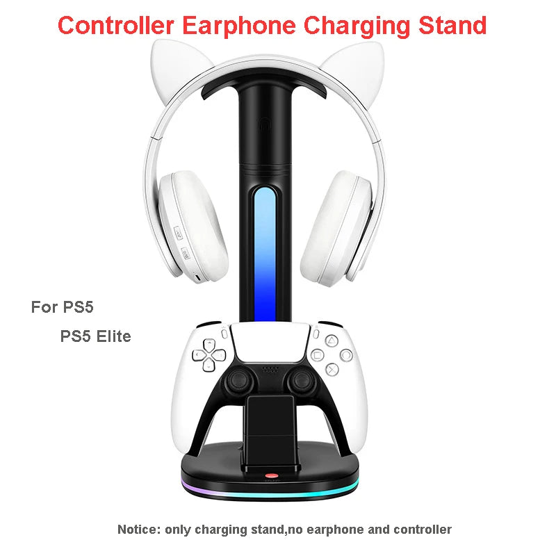Station de charge du contrôleur avec support de casque RVB Support de chargeur W 2 ports USB Support de casque pour PS5/4 Xbox Series X/S Switch