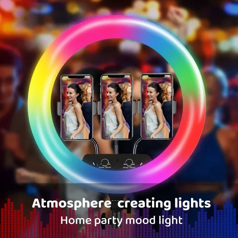Lampe d’éclairage d’anneau RVB Télécommande ronde pour Smartphone Mobile Led Anneau lumineux vidéo pour le maquillage Youtube Éclairage photographique
