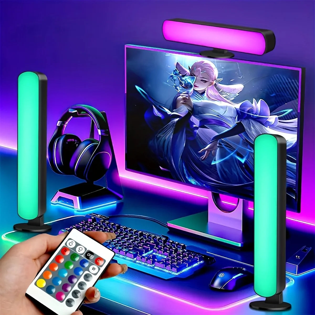 RGB 16 couleurs Lumière ambiante avec télécommande 1/2 paquets Lampe de table LED intelligente pour salle de jeux TV et barre lumineuse de décoration de fête de bureau