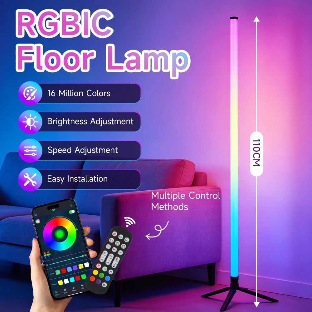 Lampadaire LED RVB APP et télécommande LED Lampadaire moderne pour chambre intérieure Salon Décoration Stand Luminaire