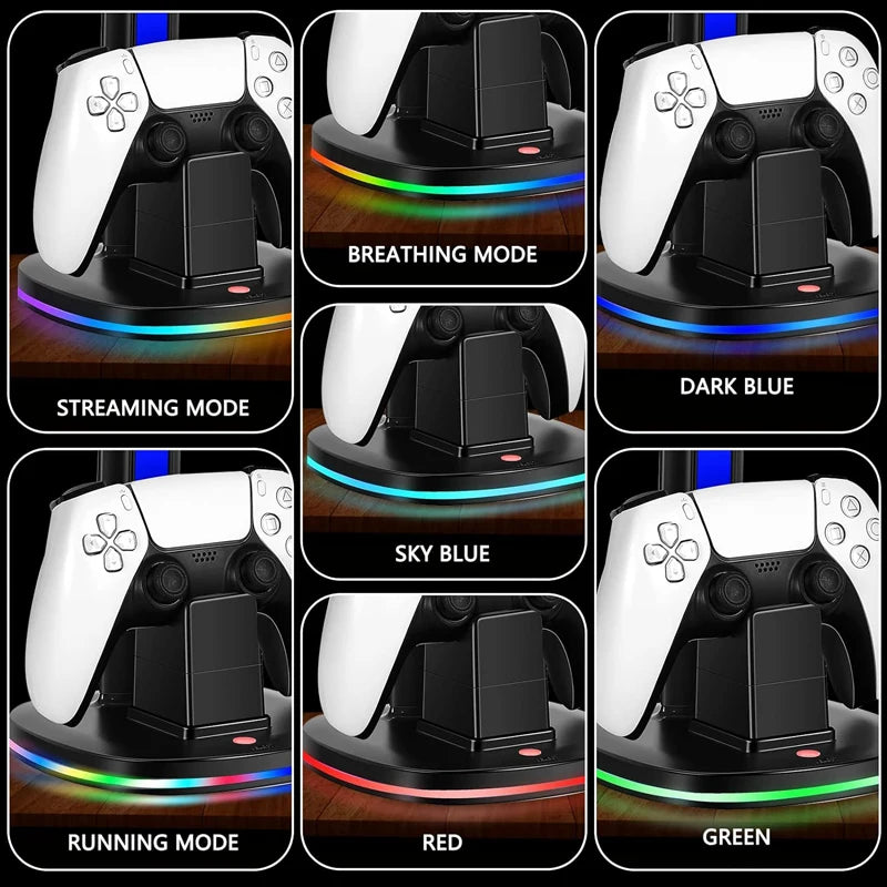 Station de charge du contrôleur avec support de casque RVB Support de chargeur W 2 ports USB Support de casque pour PS5/4 Xbox Series X/S Switch