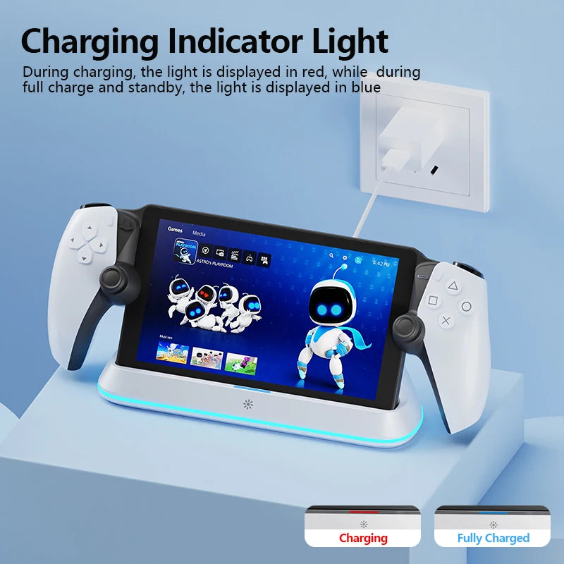 Station de charge HONCAM pour PlayStation Portal 7 RGB Light Modes Support de chargeur de console avec Tri-Protection Charge de sécurité