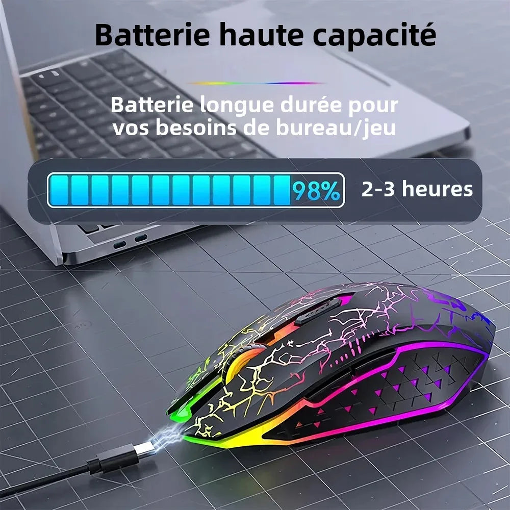 Souris Bluetooth 5.2 Souris sans fil RGB 2.4G Souris de jeu à double mode 6 boutons Souris silencieuse pour MacBook Tablet Ordinateurs portables Ordinateur