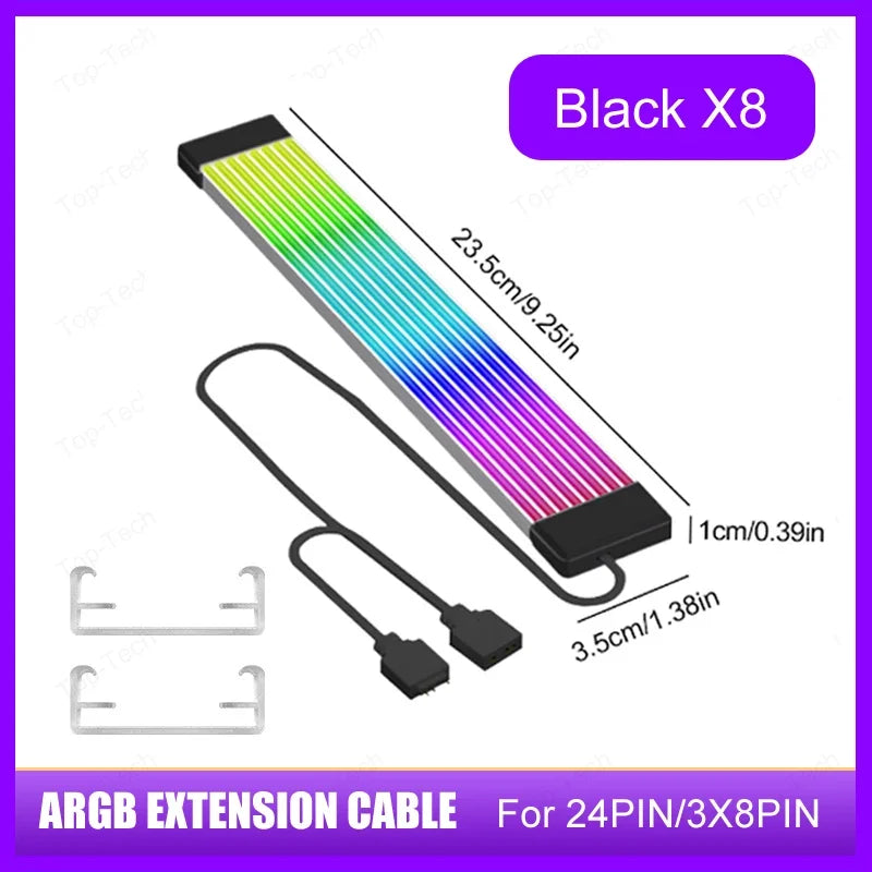 Câble PC de synchronisation ARGB 5V 3 broches 8/24 broches Câble d’extension d’alimentation de la carte mère Flexible LED Strip Light DIY Kit Carte vidéo 8Pin 6PIN Câble