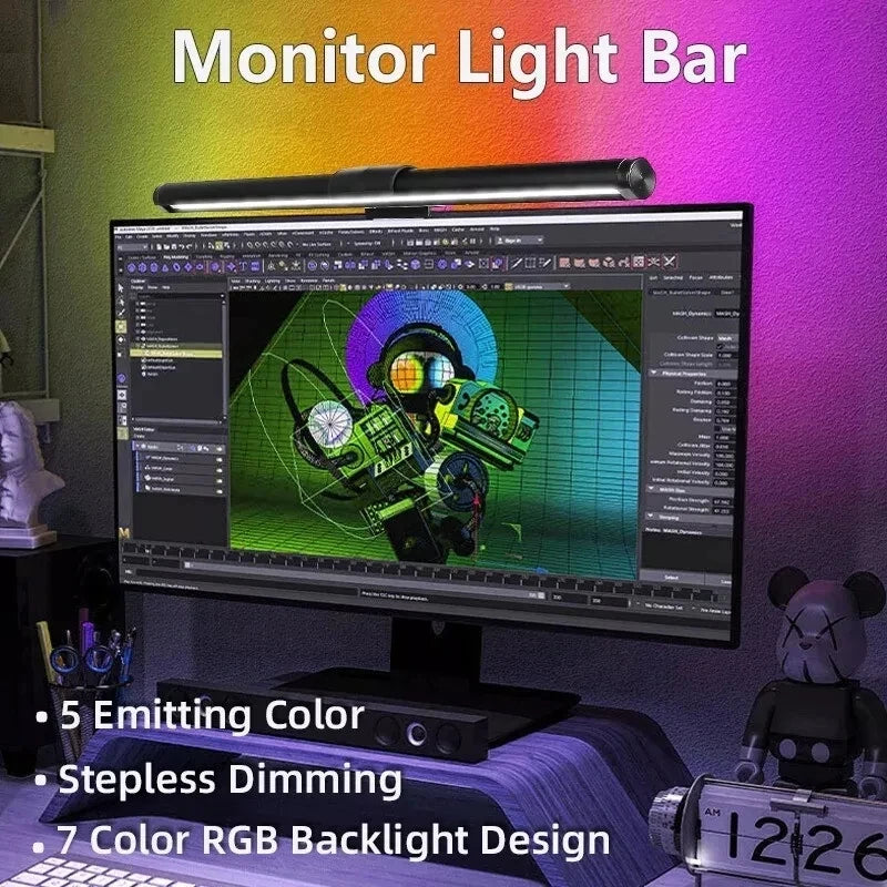 Barre lumineuse de moniteur LED RVB, lampe de suspension d’écran de protection oculaire à intensité variable en continu pour PC, ordinateur portable, travail de jeu, lampe de suspension d’écran RVB