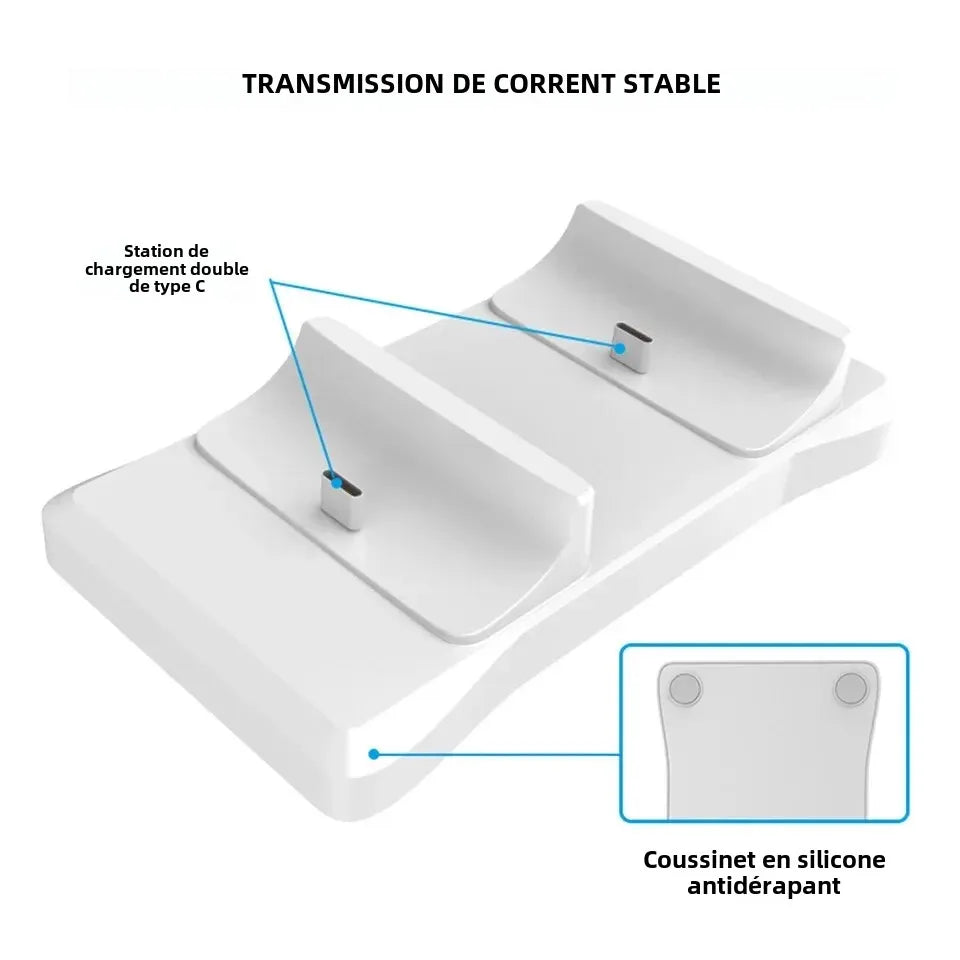 Support de charge à double contrôleur GAMINJA pour Playstation 5 Station de charge de contrôleur PS5 avec adaptateur secteur à charge rapide 5V 1.2A