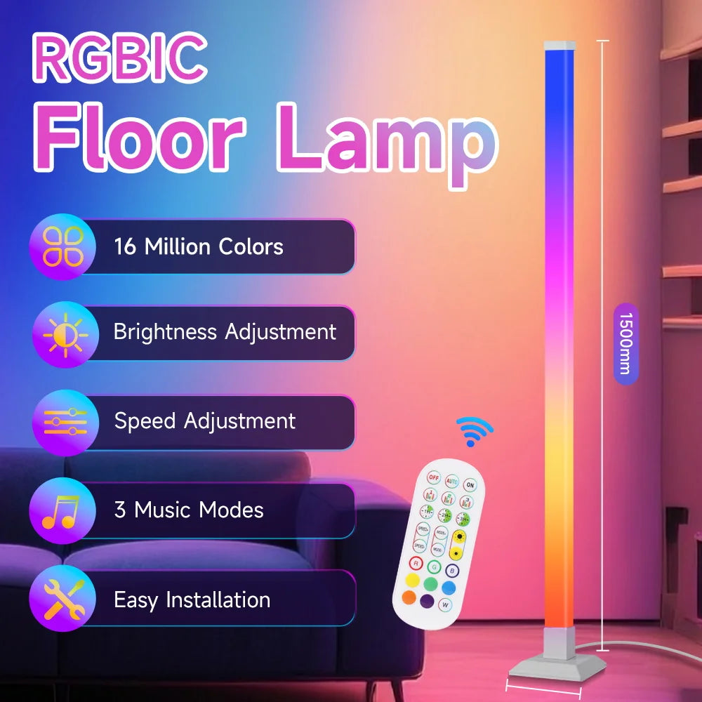 Lampadaire LED RVB APP et télécommande LED Lampadaire moderne pour chambre intérieure Salon Décoration Stand Luminaire