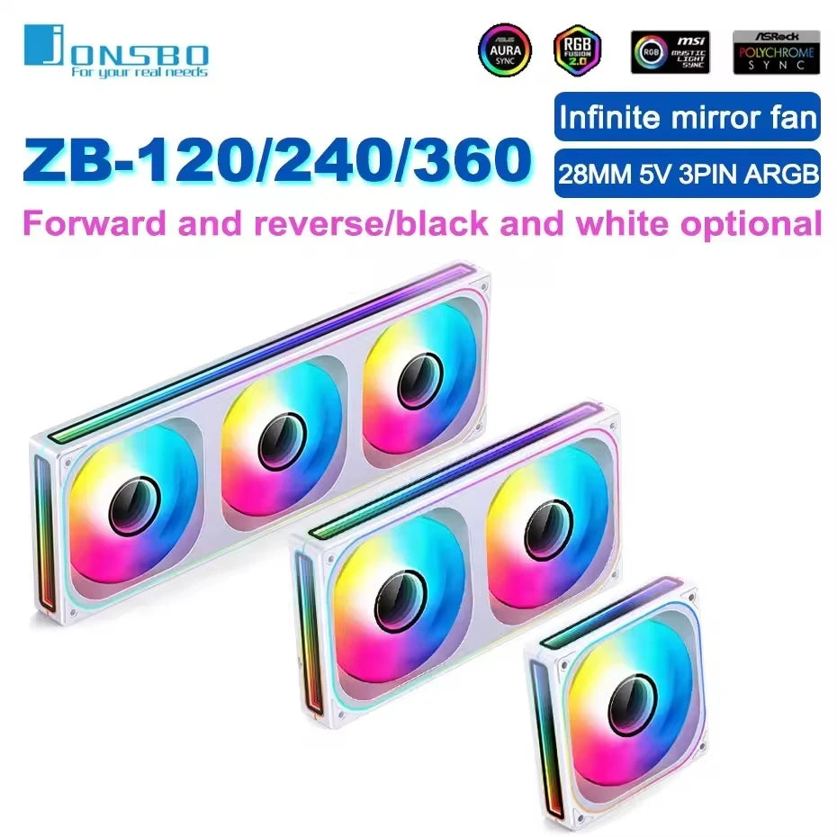 JONSBO ZB-120/240/360 Ventilateur de boîtier d’ordinateur 12CM 5V ARGB 120mm Structure monolithique Ventilateur refroidi à l’eau Kits de ventilateur avant/reverse PWM