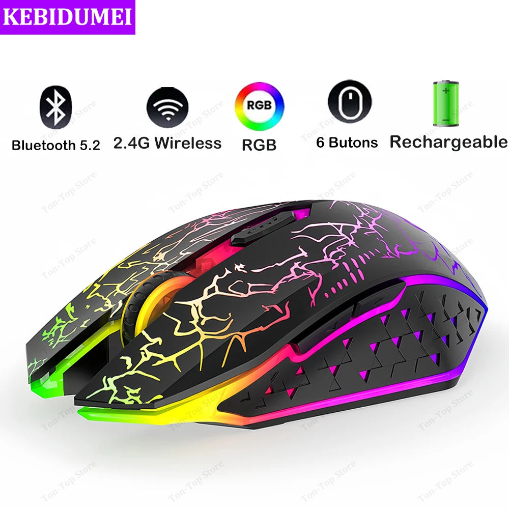 Souris Bluetooth 5.2 Souris sans fil RGB 2.4G Souris de jeu à double mode 6 boutons Souris silencieuse pour MacBook Tablet Ordinateurs portables Ordinateur