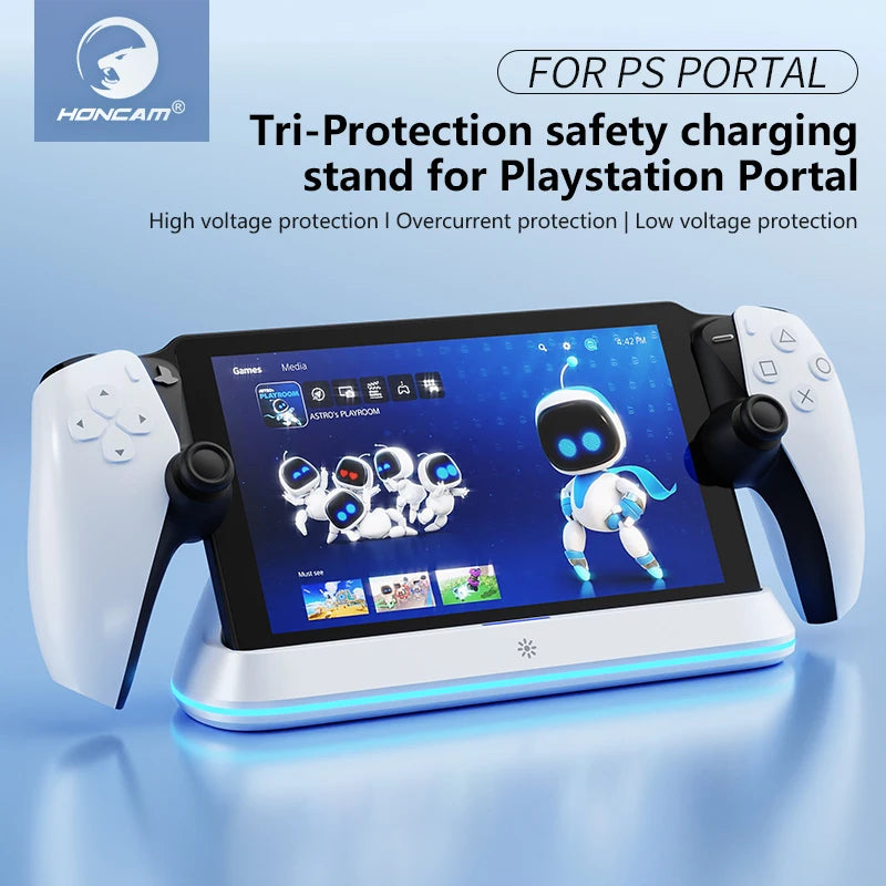 Station de charge HONCAM pour PlayStation Portal 7 RGB Light Modes Support de chargeur de console avec Tri-Protection Charge de sécurité
