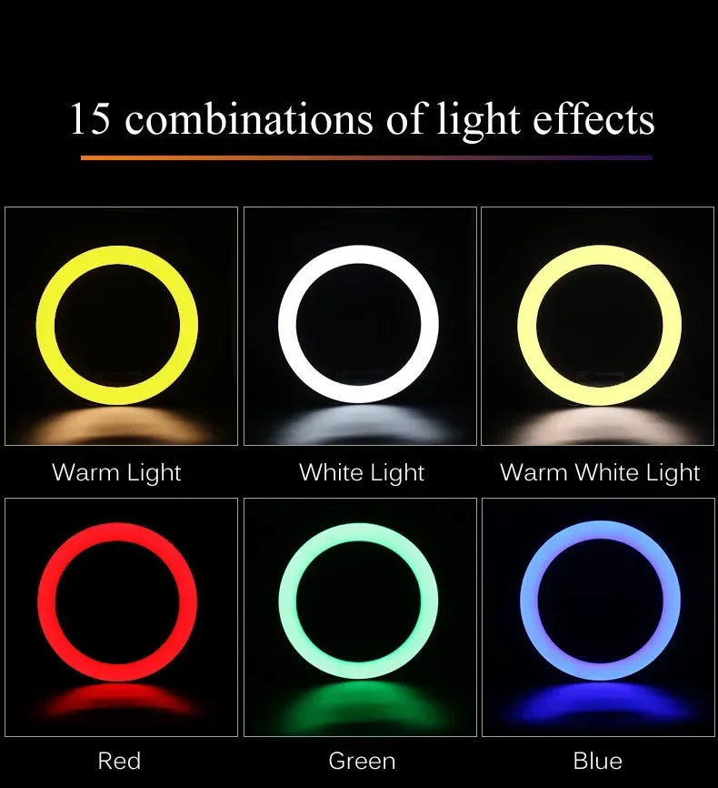 Lampe d’éclairage d’anneau RVB Télécommande ronde pour Smartphone Mobile Led Anneau lumineux vidéo pour le maquillage Youtube Éclairage photographique