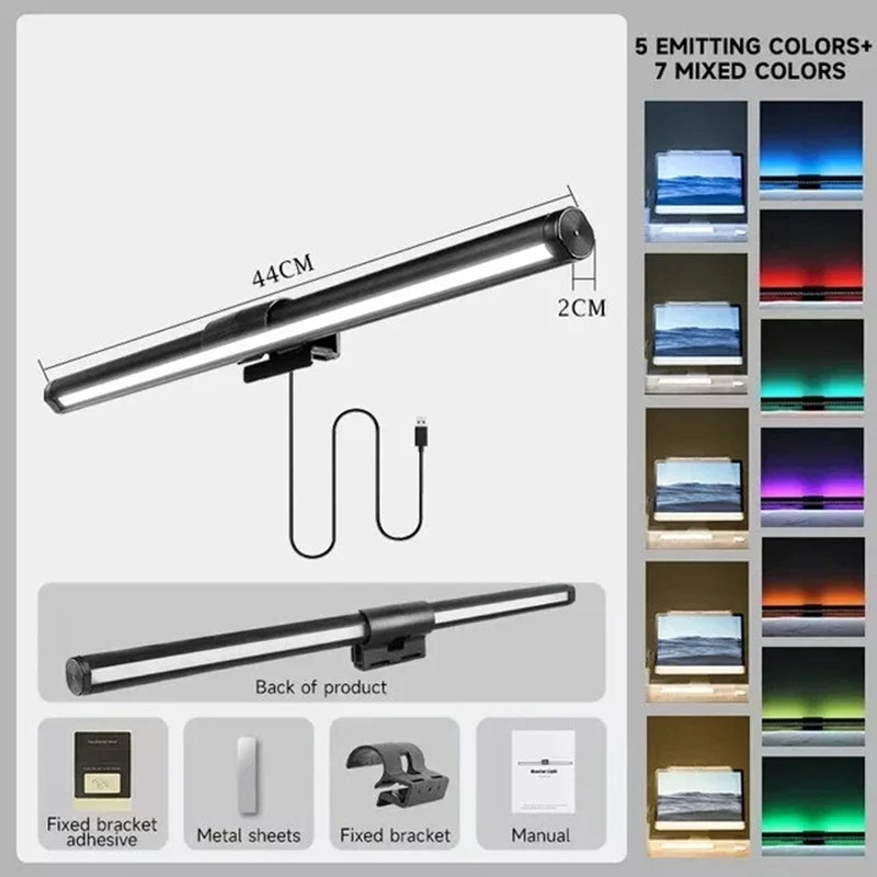 Barre lumineuse de moniteur LED RVB, lampe de suspension d’écran de protection oculaire à intensité variable en continu pour PC, ordinateur portable, travail de jeu, lampe de suspension d’écran RVB