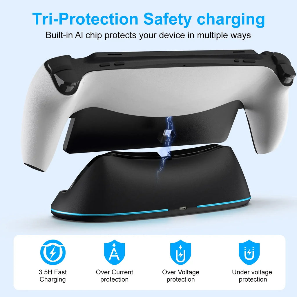 Station de charge HONCAM pour PlayStation Portal 7 RGB Light Modes Support de chargeur de console avec Tri-Protection Charge de sécurité